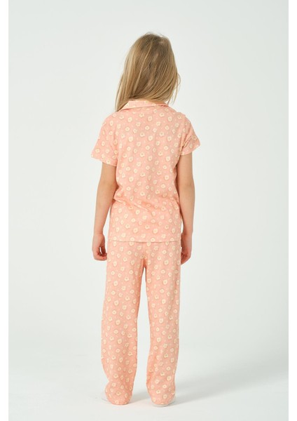 Kız Çocuk Çiçek Baskılı Önden Düğmeli Pijama Takımı