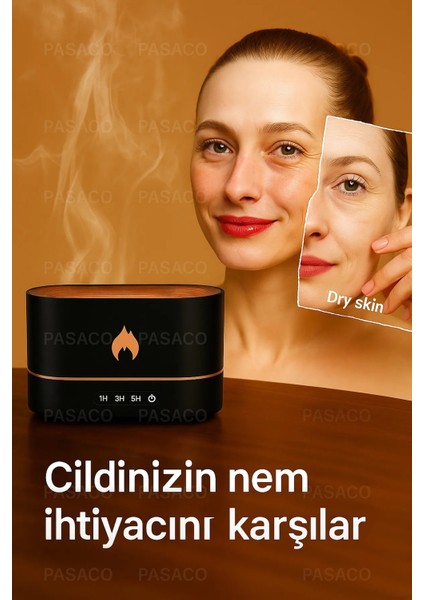 Alev Görünümlü Difüzör Oda Hava Nemlendirici Işıklı Ultrasonik Buhar Makinesi Aroma Terapi 230ML Buruntıkanıklığı modelleri