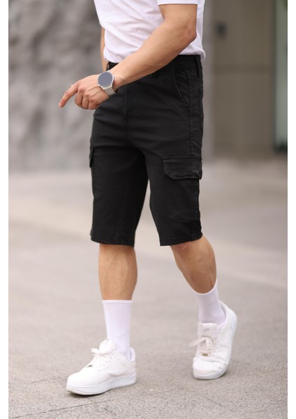 Erkek Slim Fit Kargo Cepli Kapri Şort