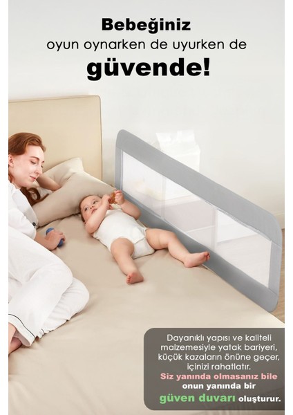 Katlanabilir Bebek Yatak Bariyeri - Gri Renkli Koruyucu Korkuluk - Büyük Boyutlu Güvenlik Bariyeri fiyatları