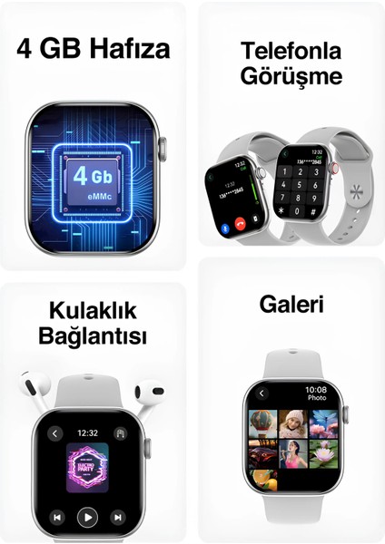 X10 Akıllı Saat - Amoled, 2.05 Inç, Telefonla Görüşme, Tansiyon, Kulaklık Bağlantısı, 2025