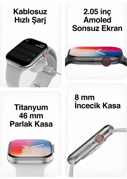 X10 Akıllı Saat - Amoled, 2.05 Inç, Telefonla Görüşme, Tansiyon, Kulaklık Bağlantısı, 2025