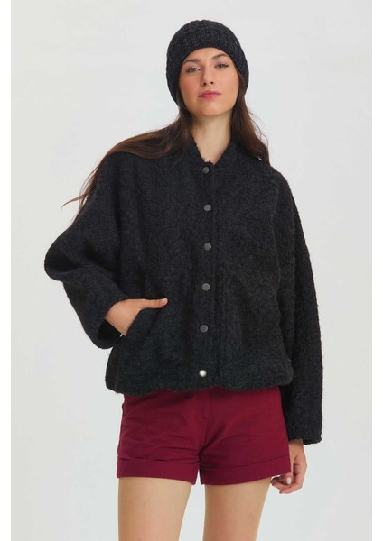 Yumuşak Oversize Bomber Ceket Siyah modelleri