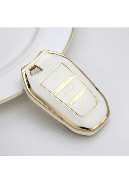Citroen C4 Sustasız Anahtar Kılıfı Beyaz-Gold