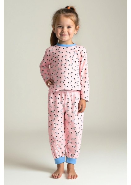 Unisex Çocuk Desenli Pijama Takımı - Pembe