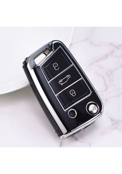 Skoda Octavia A7 Rapid Scala Kamiq Karoq Siyah-Silver Anahtar Kılıfı