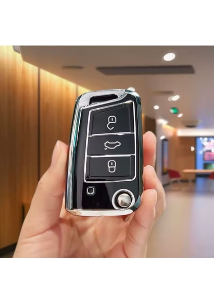 Skoda Octavia A7 Rapid Scala Kamiq Karoq Siyah-Silver Anahtar Kılıfı fırsatları