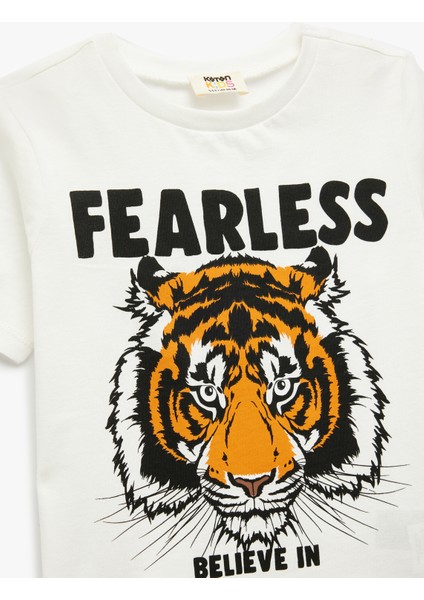 Pamuklu Kaplan Baskılı Kısa Kollu Bisiklet Yaka Tişört modelleri