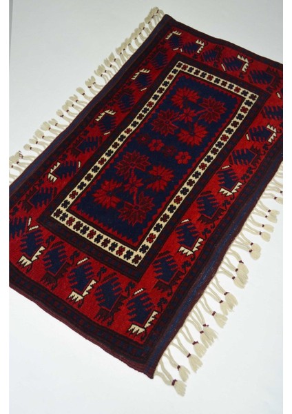 El Dokuma Lacivert Kırmızı Renk Yağcıbedir Halısı 57 x 108 cm (0.61 M²) fiyatları