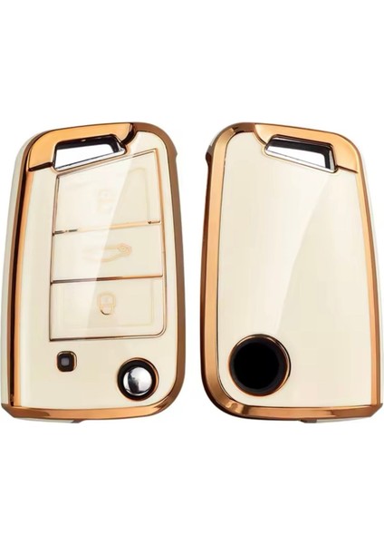 Volkswagen Tiguan Beyaz-Gold Anahtar Kılıfı 2016-2020