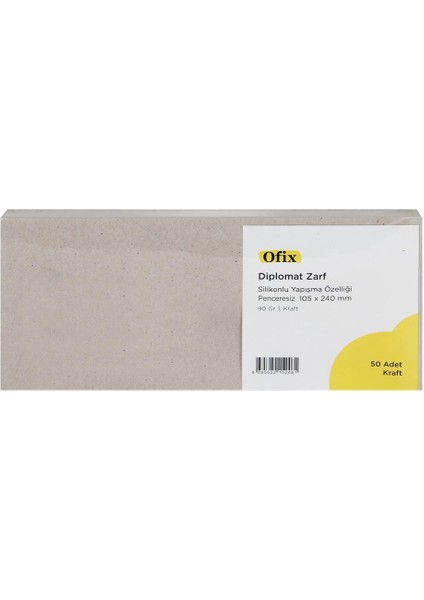 Diplomat Zarf Penceresiz 105 x 240 mm 50 Adet - Kraft