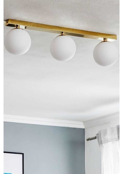 Inci 3'lü Gold Sıralı Tavan Avize (Beyaz Camlı)