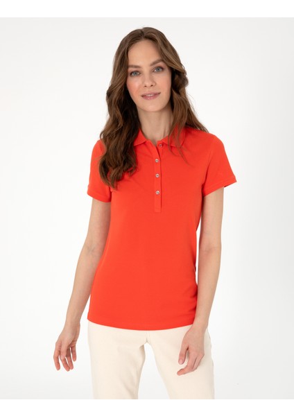 Kadın Kırmızı Regular Fit Pamuklu Polo Yaka Basic Tişört 50305776-VR030
