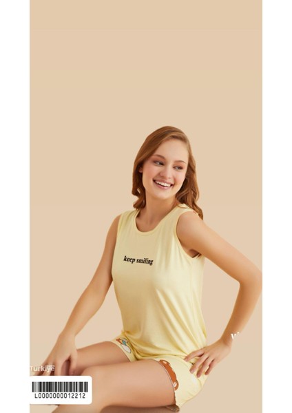 Şortlu, Sıfır Kol Yazlık Pinterest Model Pijama Takımı