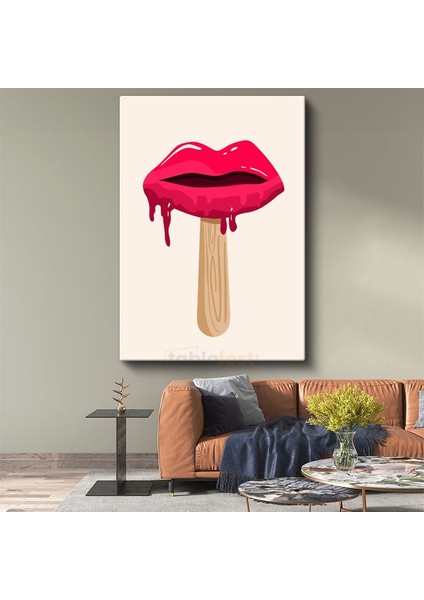 Dudak Dondurma - Pop Art Tarzı Eğlenceli Kanvas Tablo