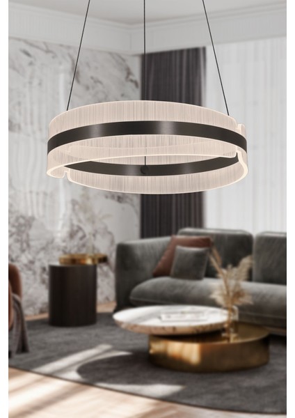 Ecrin 60'lık Yuvarlak Siyah 84 Watt Ledli Modern Tasarım Mutfak Salon Avize