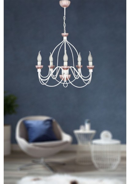 5'lü Metal Aydınlatma Tavana Asılı Avize - Beyaz Pembe renk Seçeneği