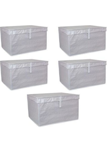 5 Adet - Kapaklı Çok Amaçlı Çamaşır-Saklama-Düzenleme Vb Hurç, Kutu 50 x 40 x 30 - Maxi Kutu - Gri
