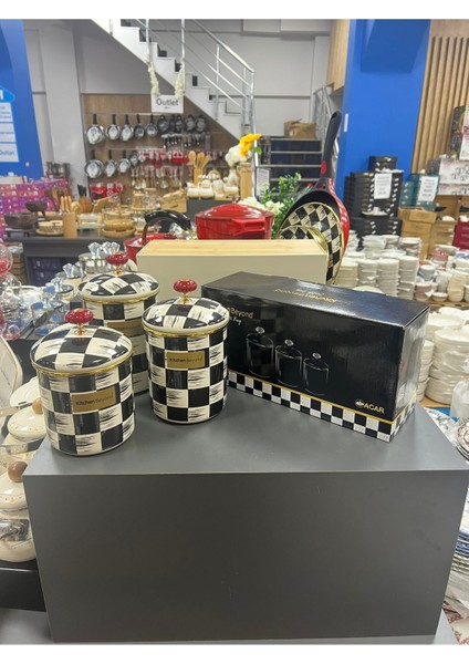 Emaye 3'lü büyük baharatlık seti, şık ve dayanıklı mutfak aksesuarı