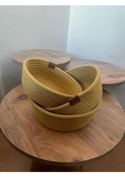 El Yapımı Çok Amaçlı 3'lü Hasır Sepet, Sarı, 20x20 cm