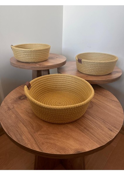 El Yapımı Çok Amaçlı 3'lü Hasır Sepet, Sarı, 20x20 cm modelleri