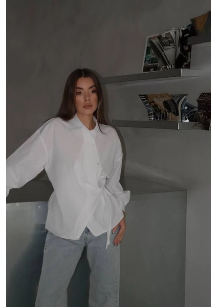 Jasmin Beyaz Yandan Bağlamalı Trend Gömlek JASMIN-1453