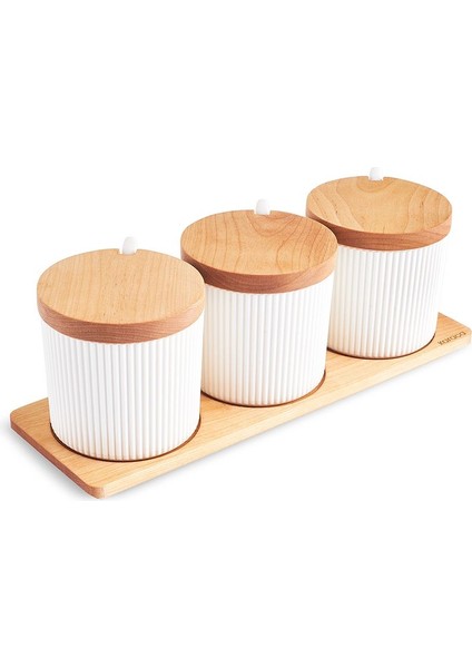 3'lü Ahşap Baharat Takımı ve Kaşık Seti, şık ve kullanışlı hediye, 10 parça, 330 ml