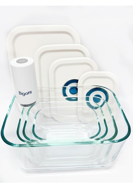 4'lü Cam Saklama Kabı ve Vakumlu Pompa Seti, Bej, 9 Parça fiyatları