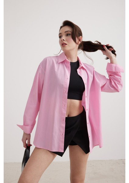 Oversize Kadın Gömlek Pembe