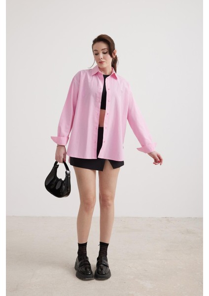 Oversize Kadın Gömlek Pembe modelleri