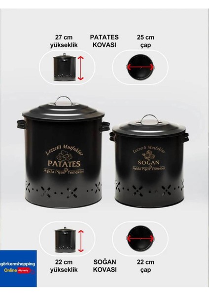 Lüx Metal Patates Soğanlık Kovası Sebze Saklama Kabı Siyah