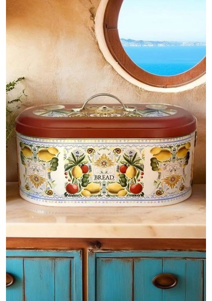 Beyaz Metal Oval Ekmeklik, Orta Boy, Şık ve Kullanışlı Ekmek Kutusu, 32x20, Bej