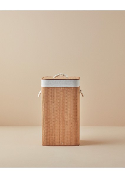 Şık ve hafif açık kahve renkli bambu çamaşır sepeti, 3-5 litrelik hacim