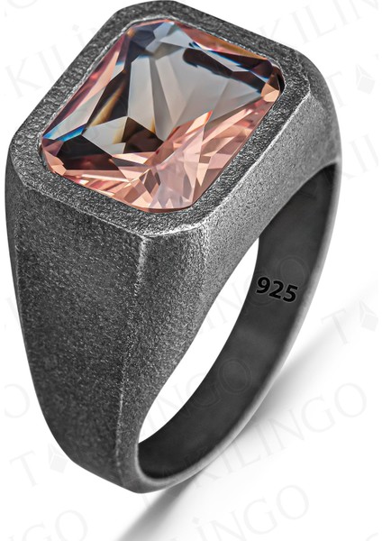 925 Ayar Gümüş Oksitli Zultanit Taşlı Sade Erkek Yüzük