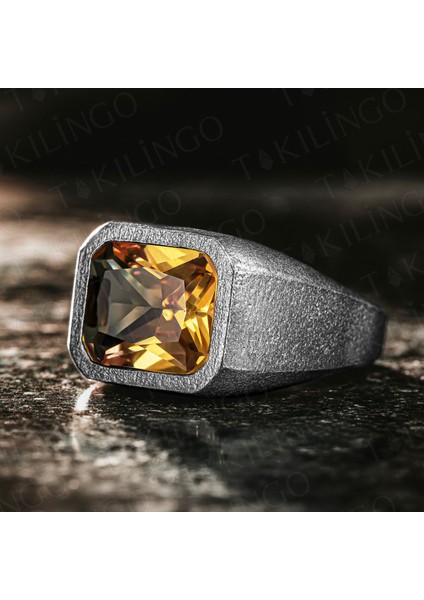 925 Ayar Gümüş Oksitli Zultanit Taşlı Sade Erkek Yüzük fiyatları