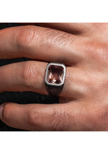 925 Ayar Gümüş Oksitli Zultanit Taşlı Sade Erkek Yüzük modelleri