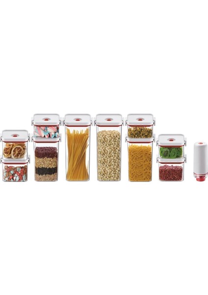 10 Parça Vakumlu Saklama Kabı Seti, Şeffaf ve Beyaz, Pratik ve Güvenli Saklama