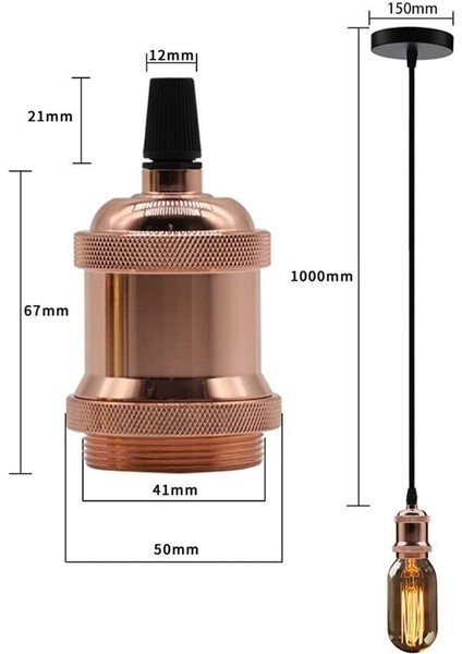 Metal Sarkıt Red Gold Lamba Bakır Retro Aydınlatma Bakır Soket E27 Duy Takımı indirimleri
