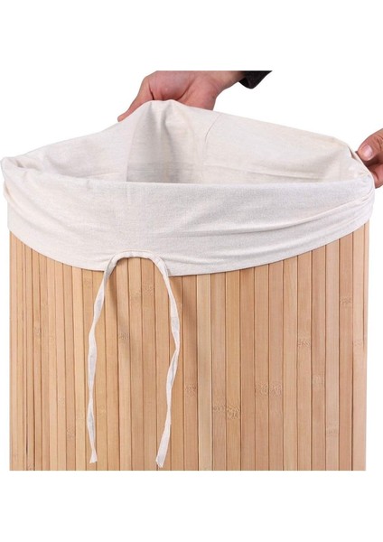 Köşe Bambu Çamaşır Sepeti, Kapaklı ve Çıkarılabilir Astarlı, Çamaşır Sepeti
