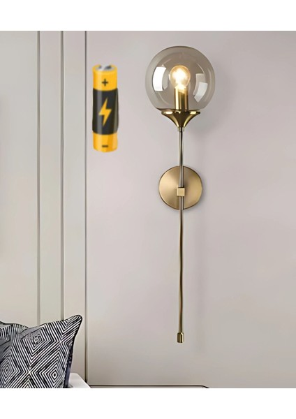 Eskitme Modern Tasarım Pilli Aplik Kablosuz Tak Çalıştır Aç Kapa Butonlu Bal Camlı Aplik