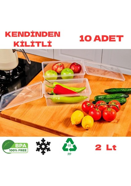 Saklama Kabı 10 Adet 2 lt Kilitli, Dondurucu,buzdolabı,erzak,oyuncak,yemek,kahve,malz... 066YSERI