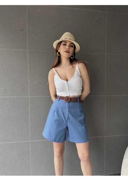 Kemerli Mom Şort