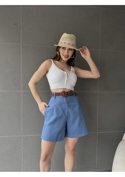 Kemerli Mom Şort