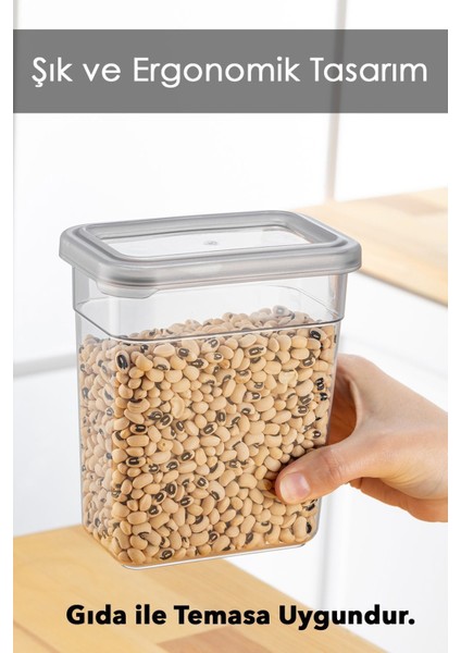 6'lı Saklama Kabı Seti, Sızdırmaz Kapak, Bakliyat ve Erzak Saklama, 6x1100 ml, Gri modelleri