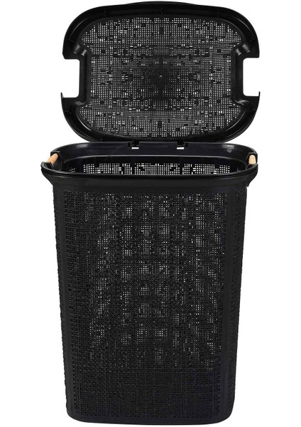 Şık ve kullanışlı ahşap kulplu 60 lt siyah çamaşır sepeti fiyatları