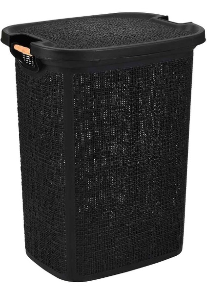 Şık ve kullanışlı ahşap kulplu 60 lt siyah çamaşır sepeti fırsatları