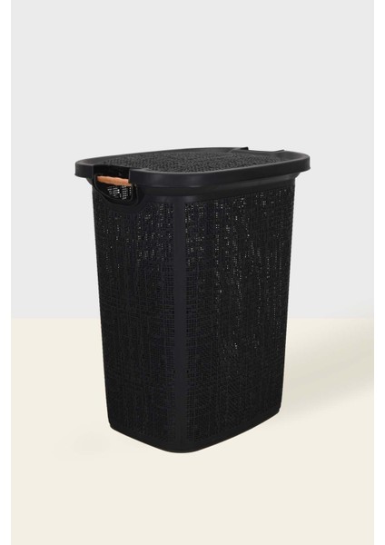Şık ve kullanışlı ahşap kulplu 60 lt siyah çamaşır sepeti indirimleri