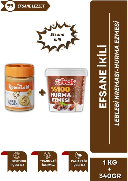 2'li Set Kahvaltılık Sürülebilir Katkısız 340GR Leblebi Kreması + Özel Hurma Ezmesi 1kg