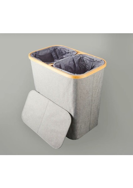 Muba Consept Bambu Kenarlı Katlanabilir 2 Bölmeli Kumaş Çamaşır Sepeti 55X34X60 cm fiyatları