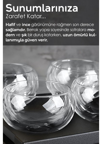 6'lı Çift Cidarlı Kahvaltılık Seti - Borosilikat Cam Sofra Sunum Kasesi Sosluk Reçellik Kase 250 ml